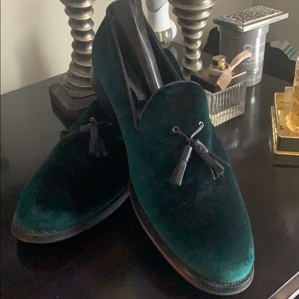 Green Tassled Velour Shoes